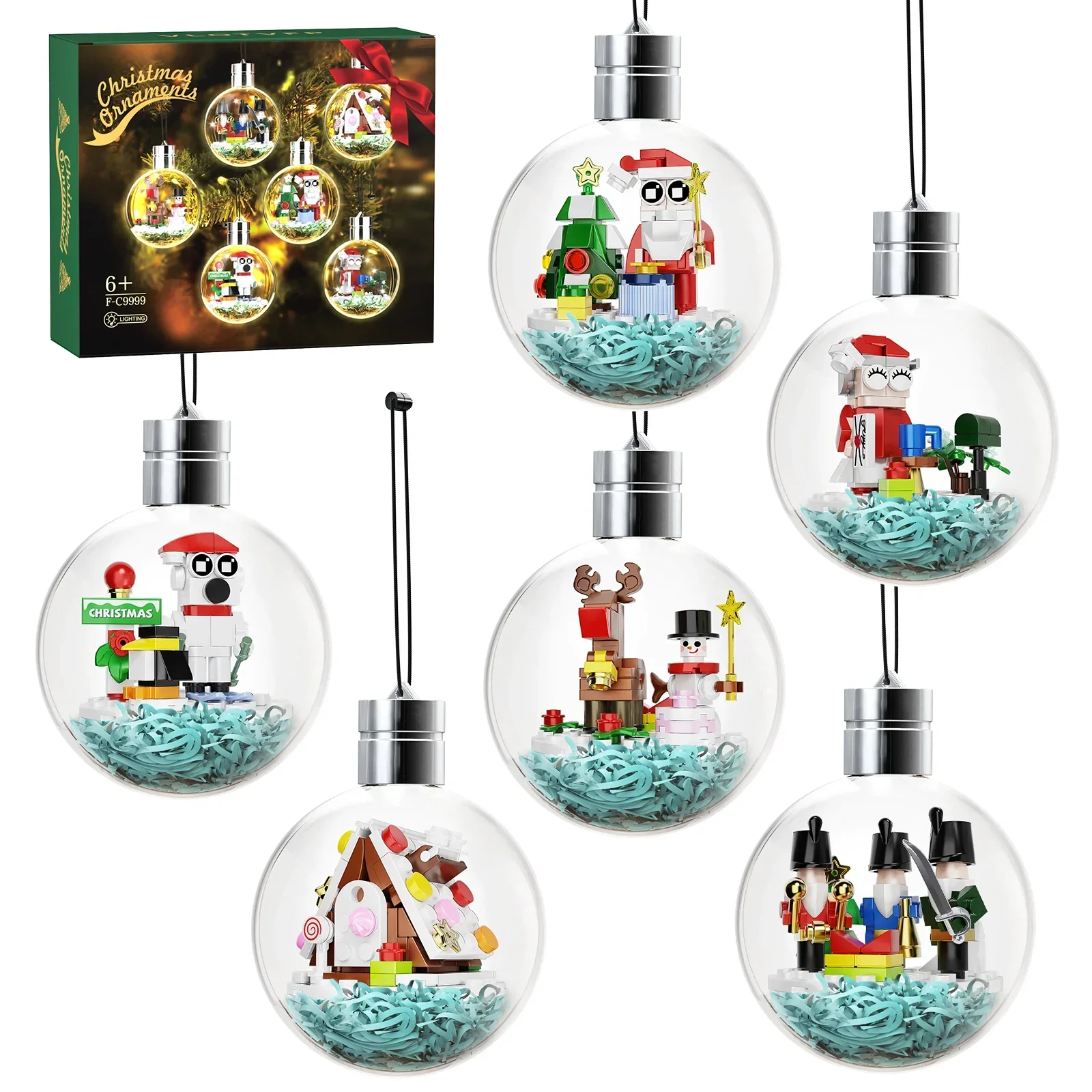 Moc Weihnachten Glühbirne dekorative Anhänger 6-in-1 Weihnachts baum Lebkuchen Haus Baustein Set DIY Kinder Puzzle Spielzeug Geschenk