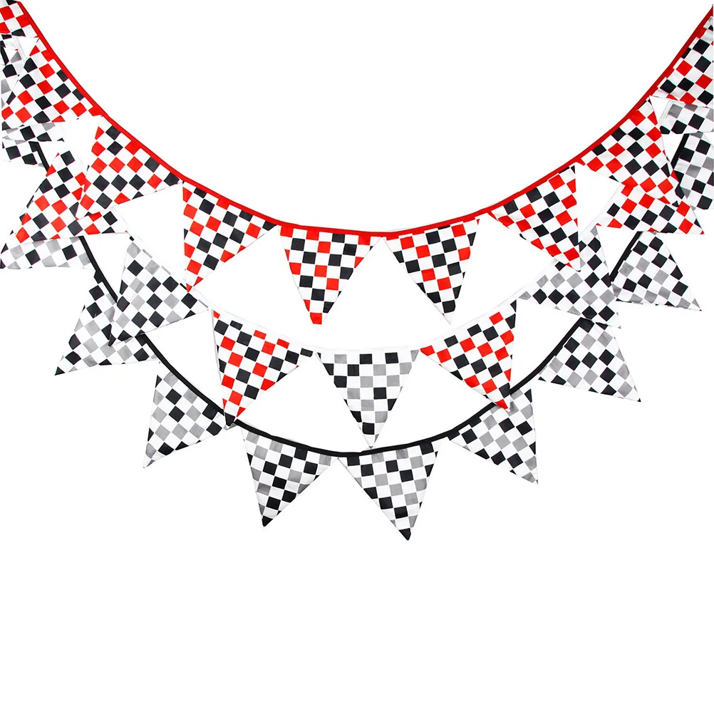 

Racing Chess Board Flags Hanging Party Decorations Checkered Black White Grey Banners for Racecar Birthday Truck Decor