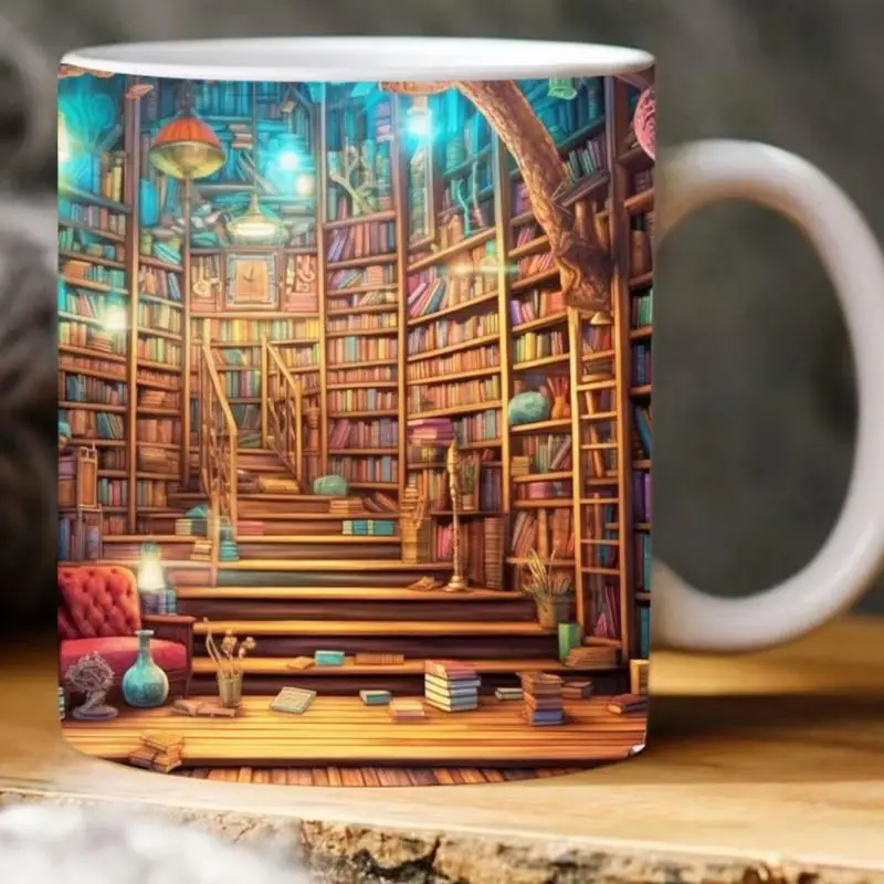 330ml 3D Ceramic Coffee Mug Library Bookshelf Cup multi purpose Book Lovers teaware drink cups Christmas Gifts Librarian Readers