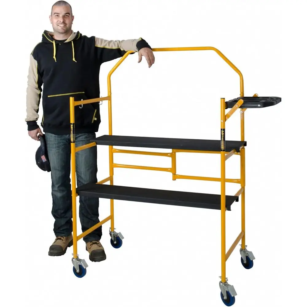 Adjustable Rolling Scaffold Platform with 4-Inch Locking Casters for Construction and Home Improvement