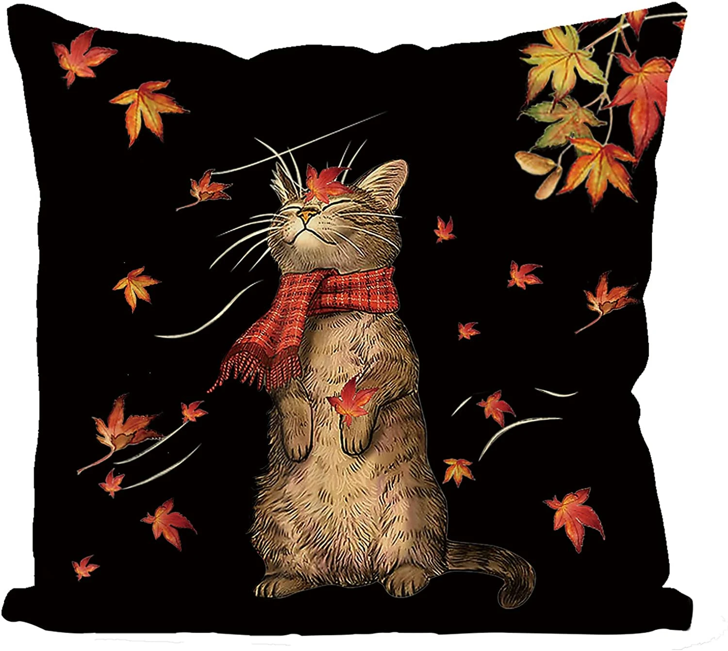 

Fall Pillow Covers Maple Leaf Cat Pillow Case Autumn Thanksgiving Farmhouse Throw Pillowcase Sofa Couch Pillow Case Home Decor