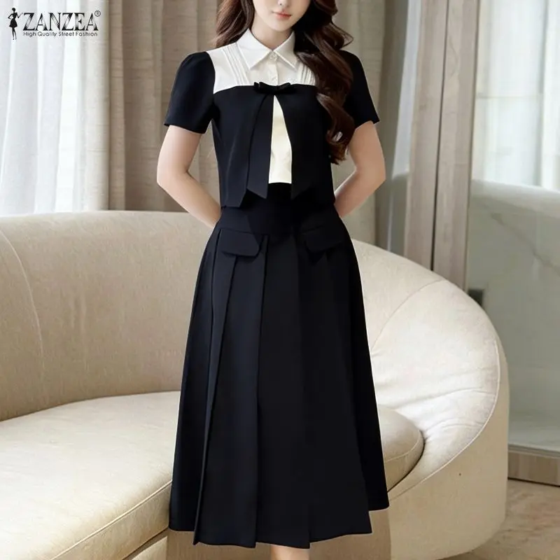 

ZANZEA Элегантные женские комплекты платьев OL Летние комплекты из 2 предметов Модные топы с короткими рукавами и длинные юбки Повседневные свободные вечерние элегантные комплекты одежды