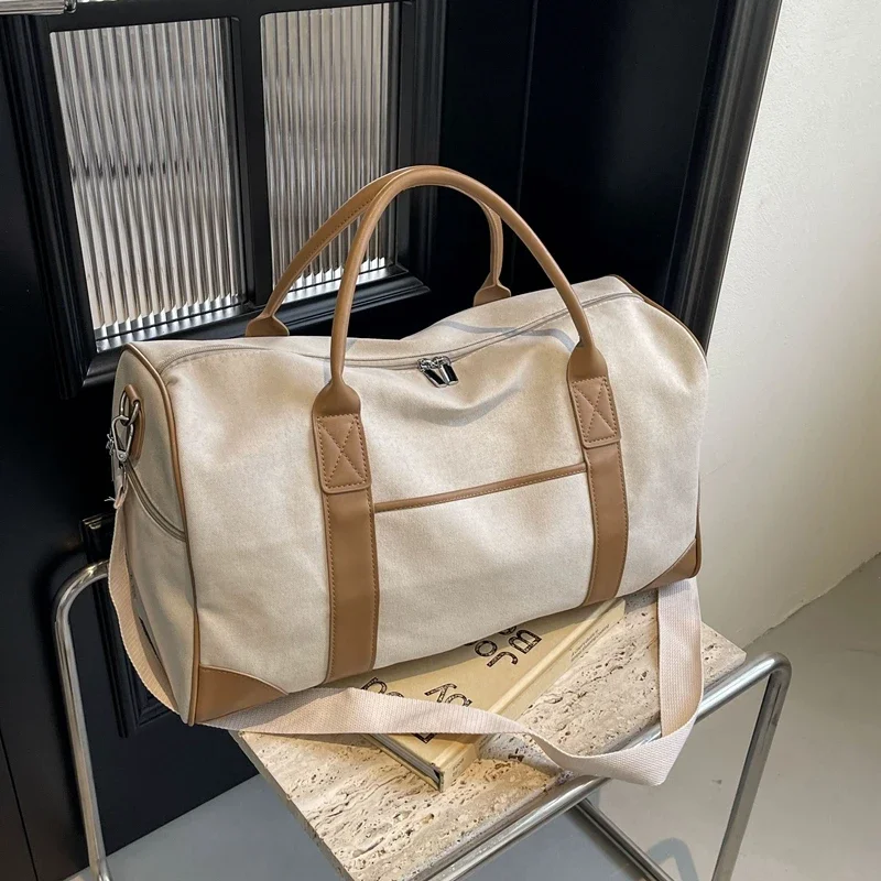 Large Capacity New Style Solid Canvas Travel Bags Zipper High Quality Shoulder Bag for Women 2024 Casual Versatile Tote