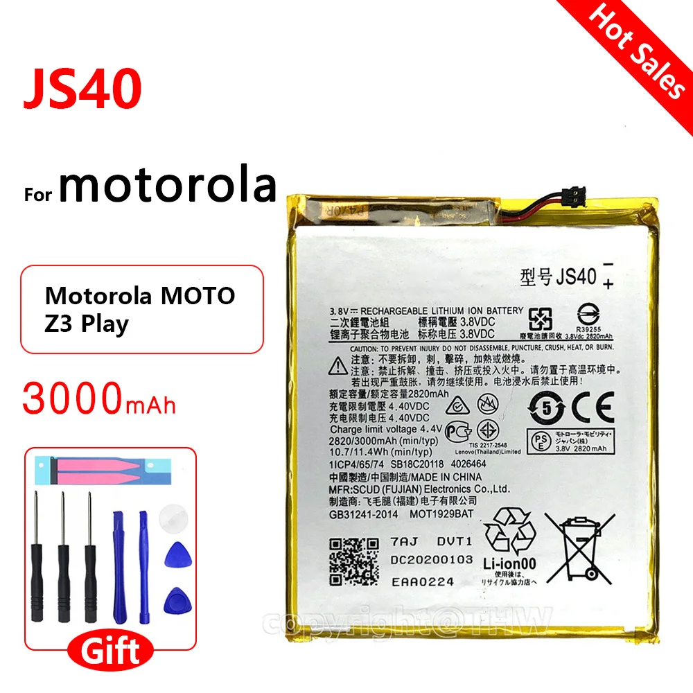 Original  JS40 New Replacement Battery For Motorola Moto Z3 Play XT1929-1 XT1929-4 XT1929-5 XT1929-6 XT1929-8 Batteria