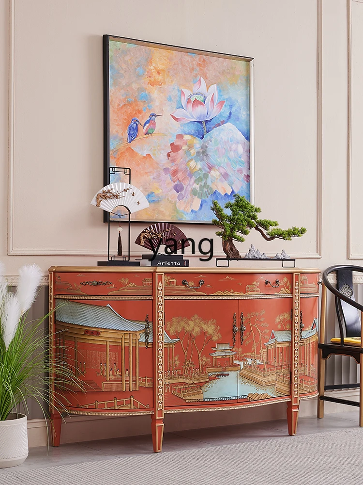 LMM Semicircle New Chinese Style Living Room High-End Entry Lux Orange Solid Wood Decorative Hallway Sideboard Cabinet