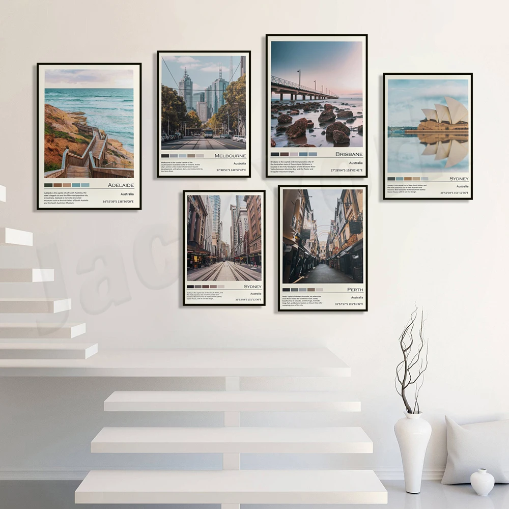بيرث، ملبورن، بريسبان، سيدني، أديليد ملصق طباعة جدار ديكور، ملصق سفر ملبورن