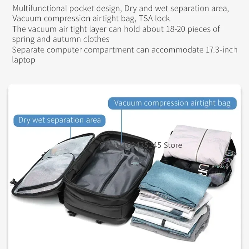 Vacuum Compression Backpack with Vacuum Pump Expandable Travel Backpack for Men Women Airline Approved Business Bag 60L