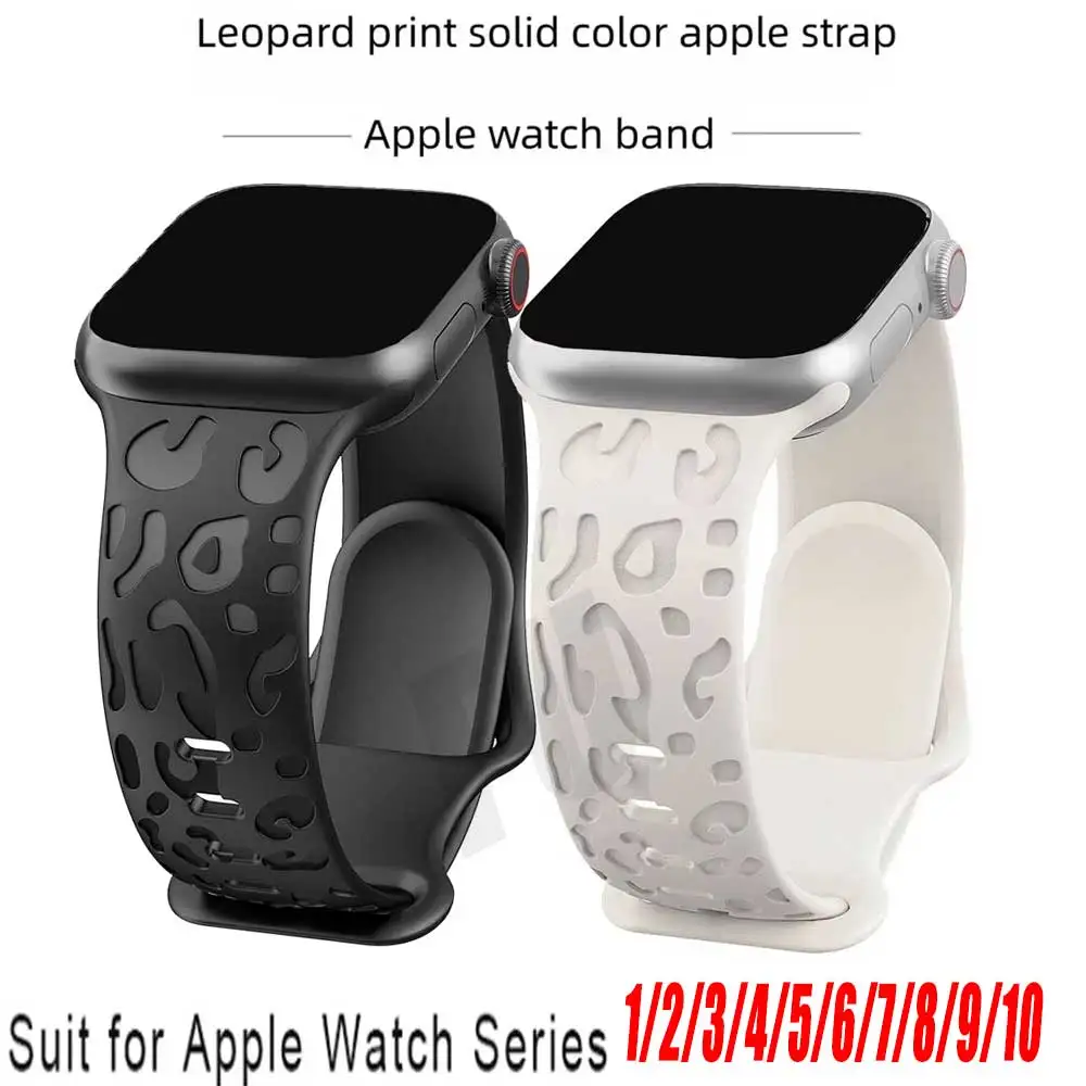 Engraved Strap For Apple Watch Band 44mm 40mm 45mm 49mm 41mm 42mm Leopard silicone bracelet iwatch series 9 7 6 5 4 se 8 ultra 2