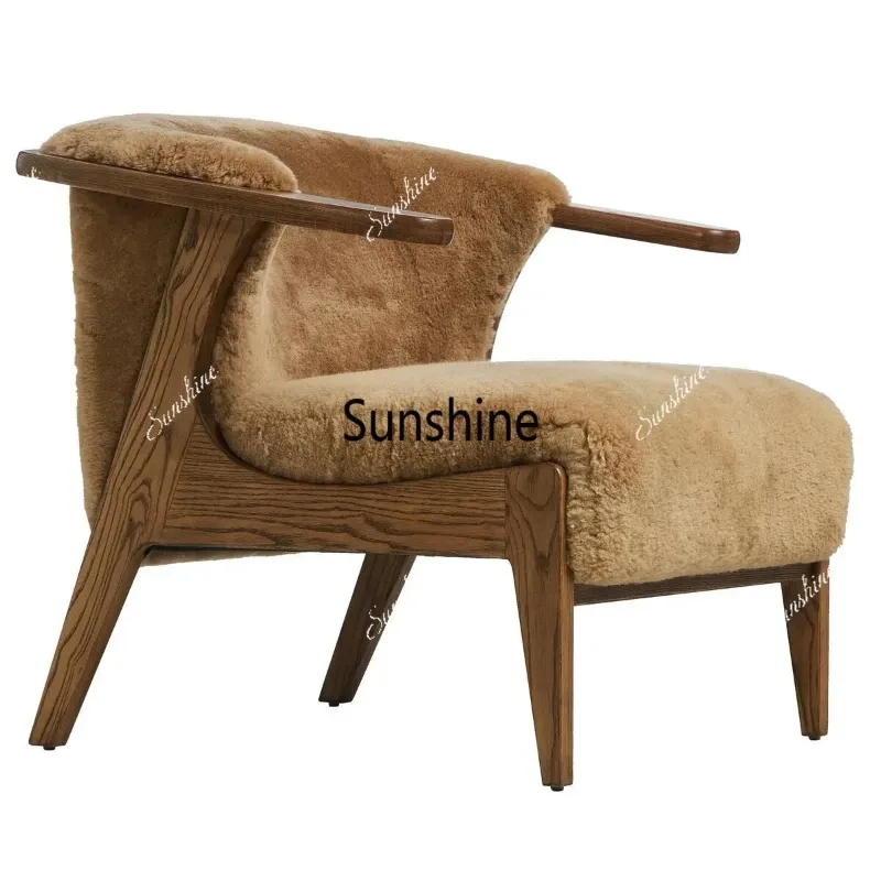 Wabi Sandy Wind Solid Wood Lamb Fleece Sofa B & B Hotel Vintage Back Chair