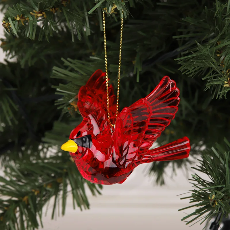 

2Pcs Christmas Red Bird Model Ornaments Christmas Tree Durable Acrylic Hanging Pendant for Wedding Holiday Home Party
