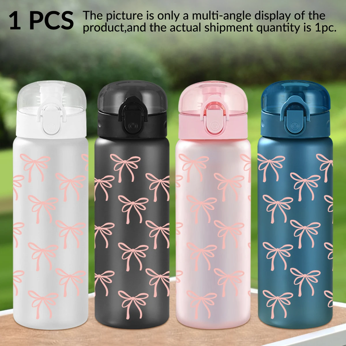 

1pc Pink Bow Pattern 26oz Water Bottle, Outdoor Travel Leakproof Plastic Sports Water Cup with Rope Birthday Gifts