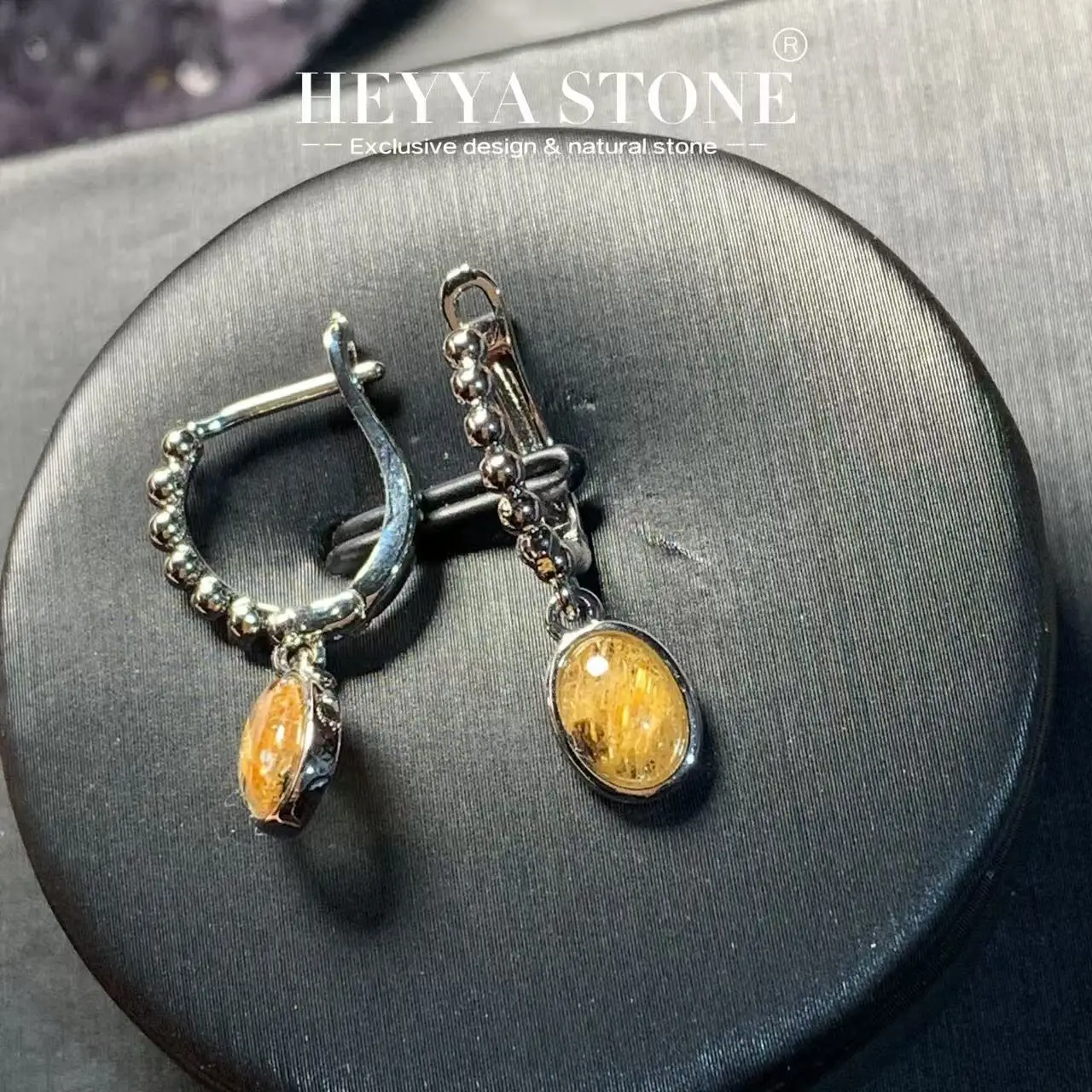 HEYYA STONE Vintage Natural Gold Rutilated Quartz Hoop Earrings Simple Classic Round Circle Gemstone Jewelry Handmade  exclusive