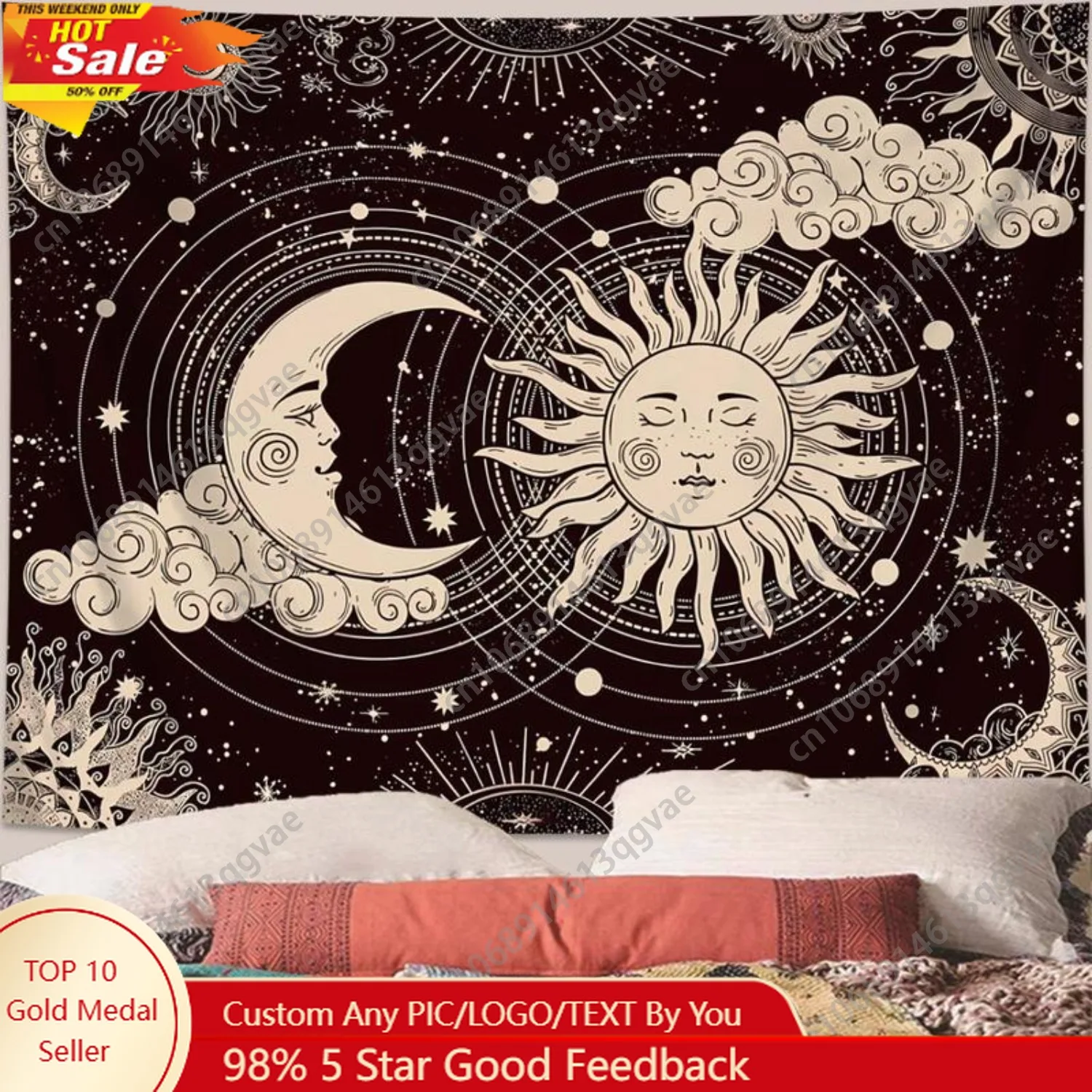 

Sun & Moon Pattern Tapestry Modern Galaxy Printed Wall Hanging Wall Decor for Home Living Dormitory Custom Decoration
