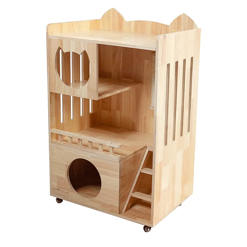 Wholesale Wood Real Custom Rubber Wood Timber Cats Wood Tree Cat Hammock Wall Cat Furniture For Climbing Wall Shelves