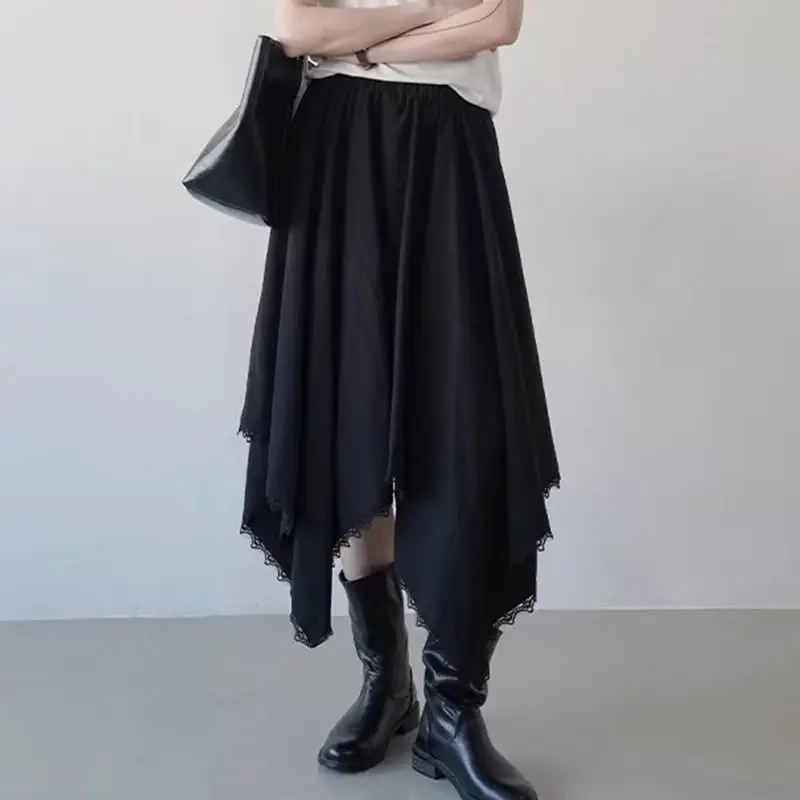 

Асимметричная кружевная юбка 2026: Новинка Весна-Лето, белая, с эластичной талией, универсальная, средней длины и длинная