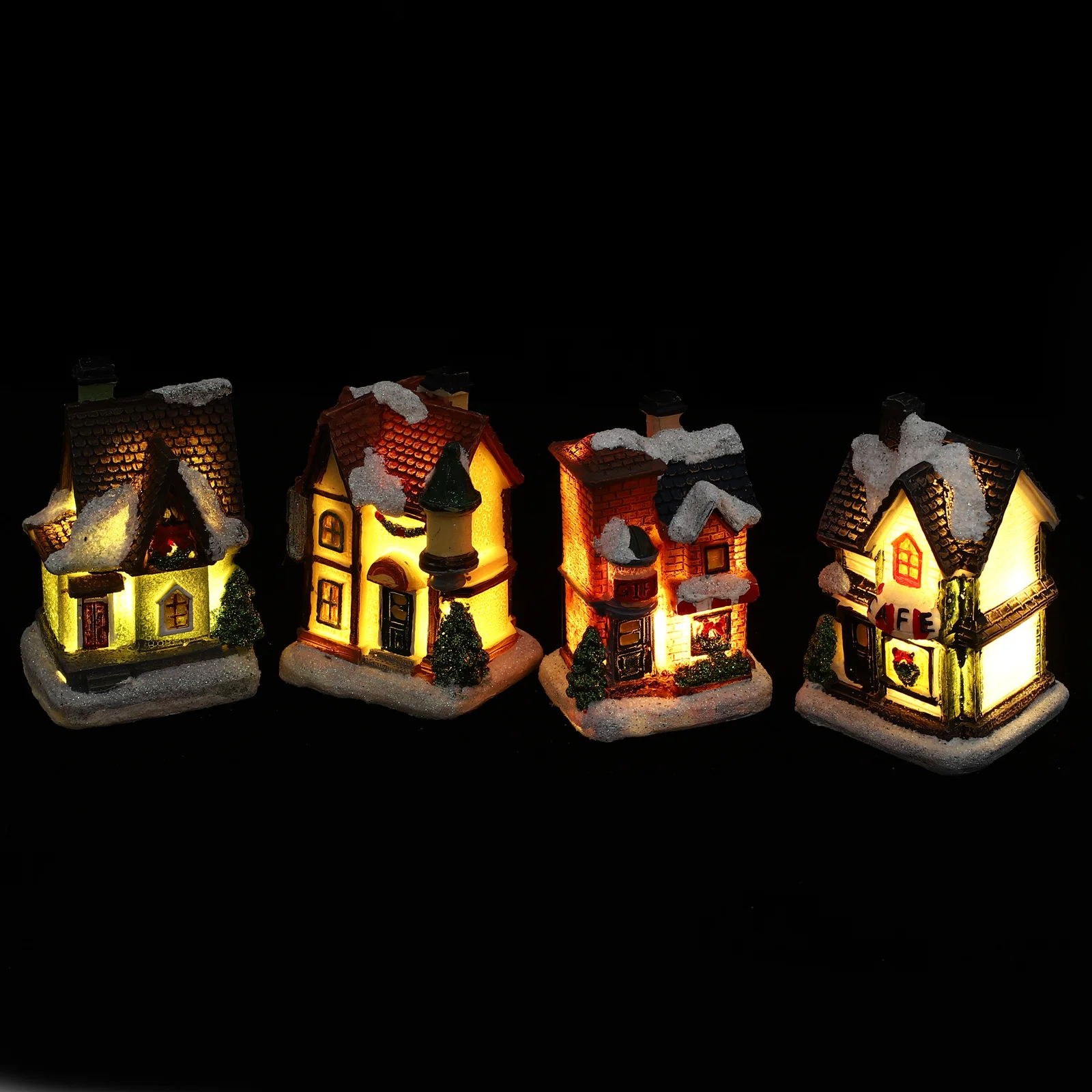 

4Pcs Resin House Figurines Mini Christmas Decor Luminous Landscape Ornament for Holiday Party Home Decoration Xmas Gift