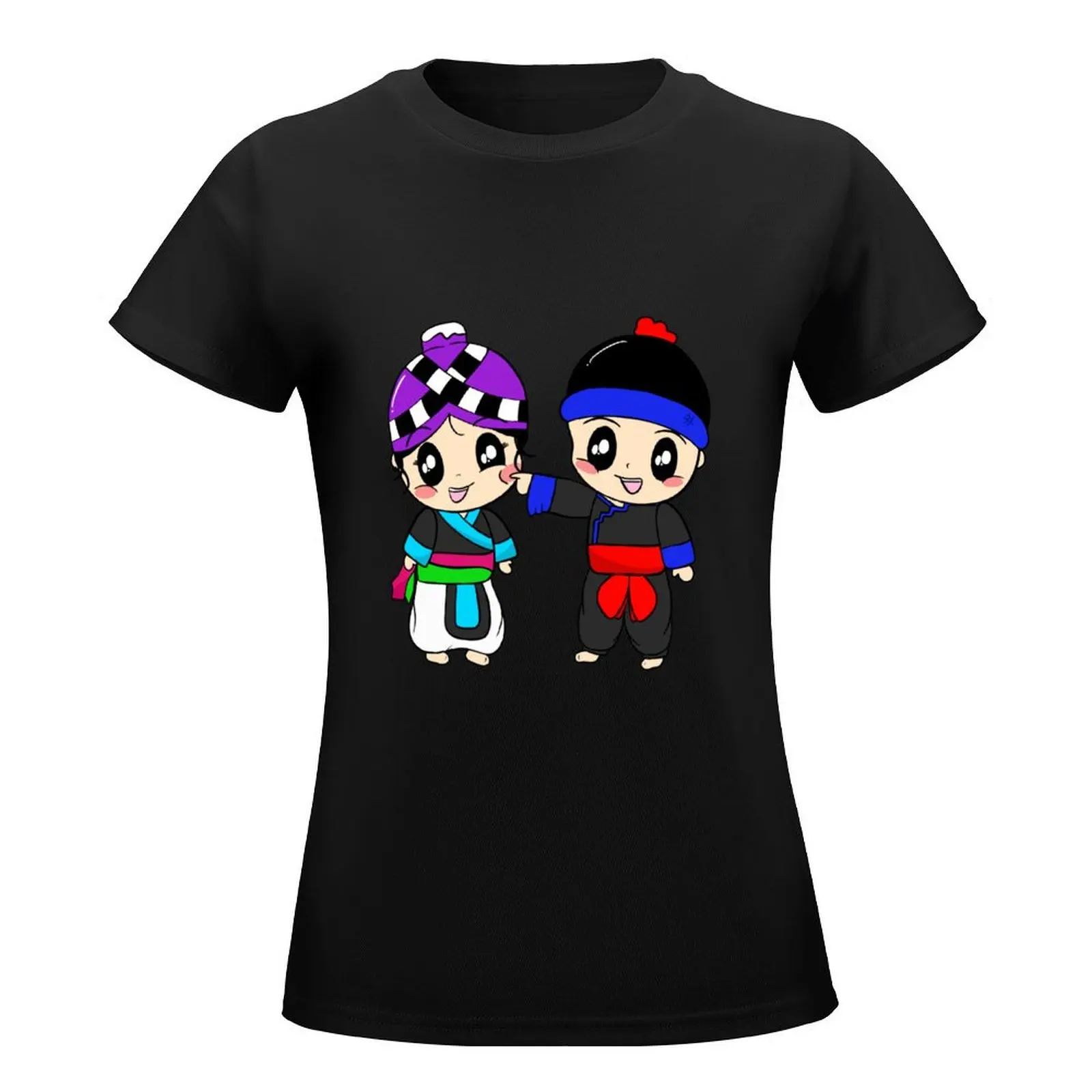 Playful Hmong Couple T-Shirt female summer top summer clothes anime clothes woman t shirt