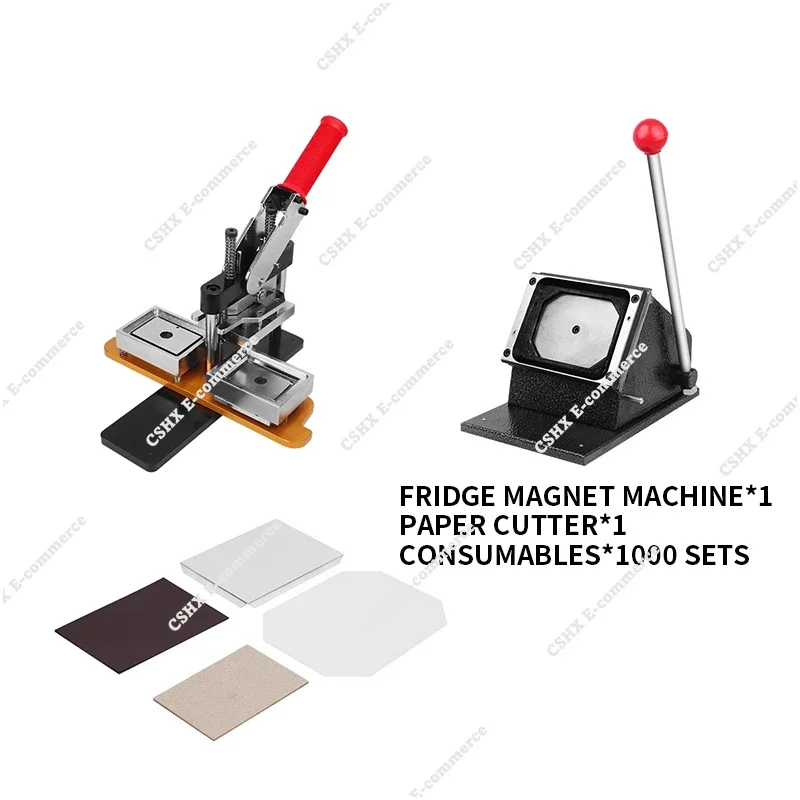 Square Refrigerator Badge Press Machine 53*80MM Rotating Manual Fridge Magnet Making Machine with 100PCS Magnet Part