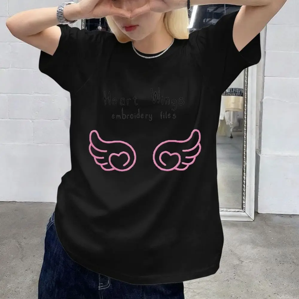 Y2k Heart Wings Graphic T-Shirt Women Summer Short Sleeve Pink Wing Print Vintage Y2k Streetwear Casual Novelty T-Shirt Japanese