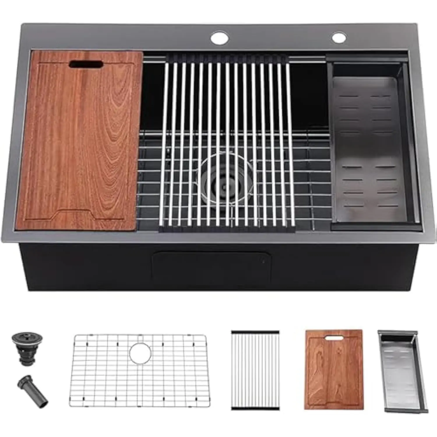 

Vccucine 33X22 Inch Black Drop in Kitchen Sink, 33 Gunmetal Black Single Bowl Stainless Steel Topmount Workstation Kitchen Sink