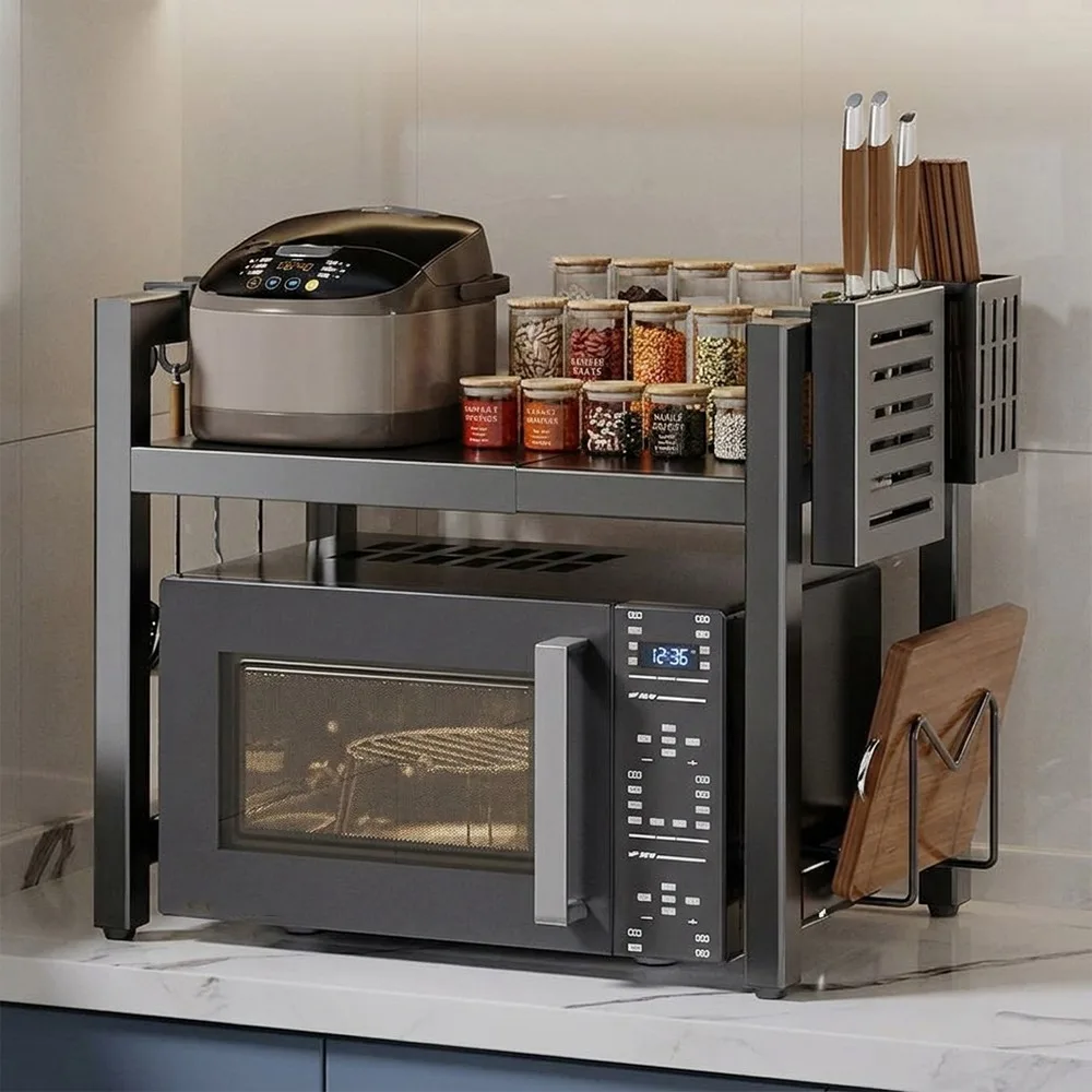 

Retractable Metal Kitchen Storage Rack Adjustable Multi-Layer Oven Storage Shelf Carbon Steel Expandable Spice Jars Rack