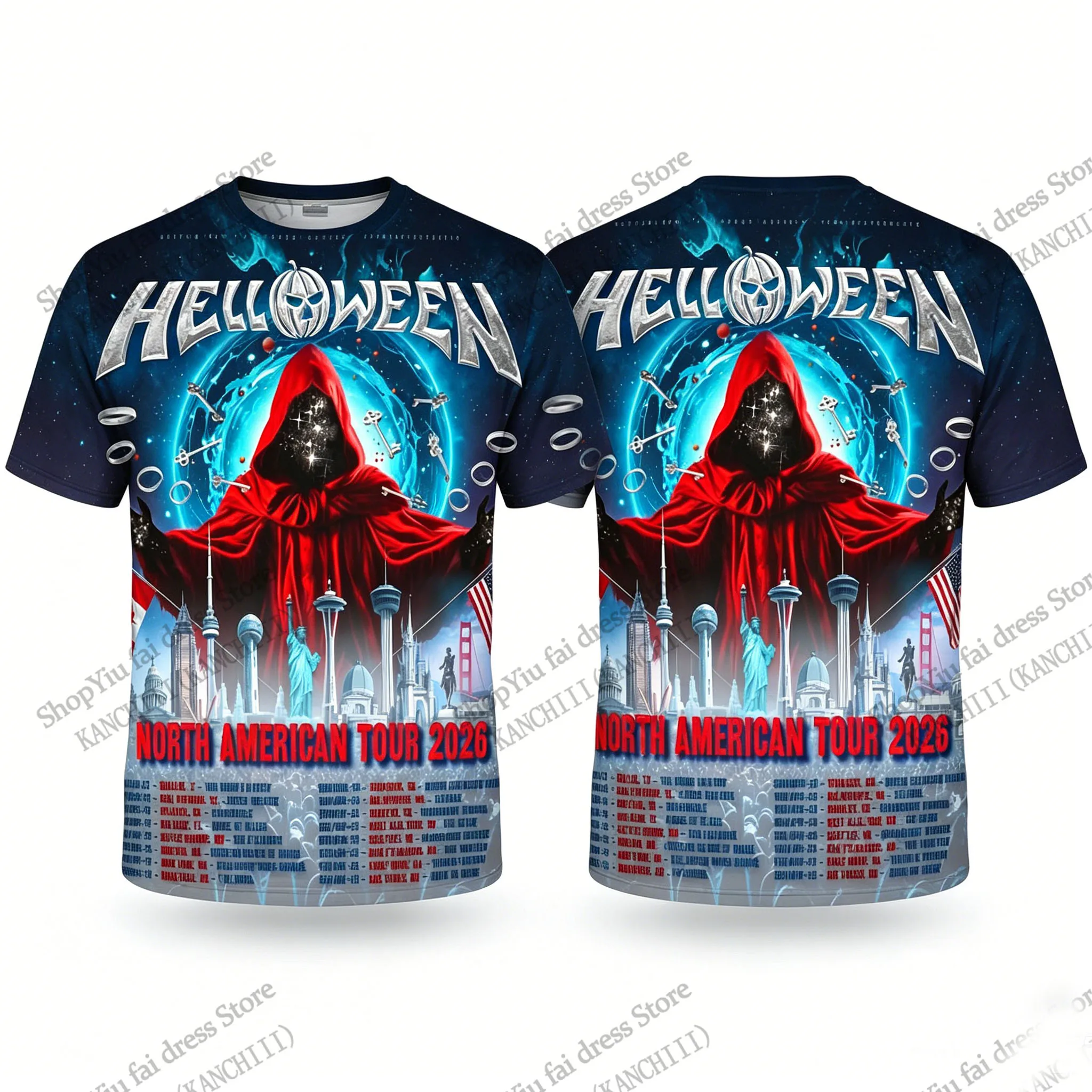 【Mサイズ】ハロウィン helloween 2026来日公演Tシャツ　バンド New Rock Helloween Band Tour 2026 3d Print T-shirt Men Women