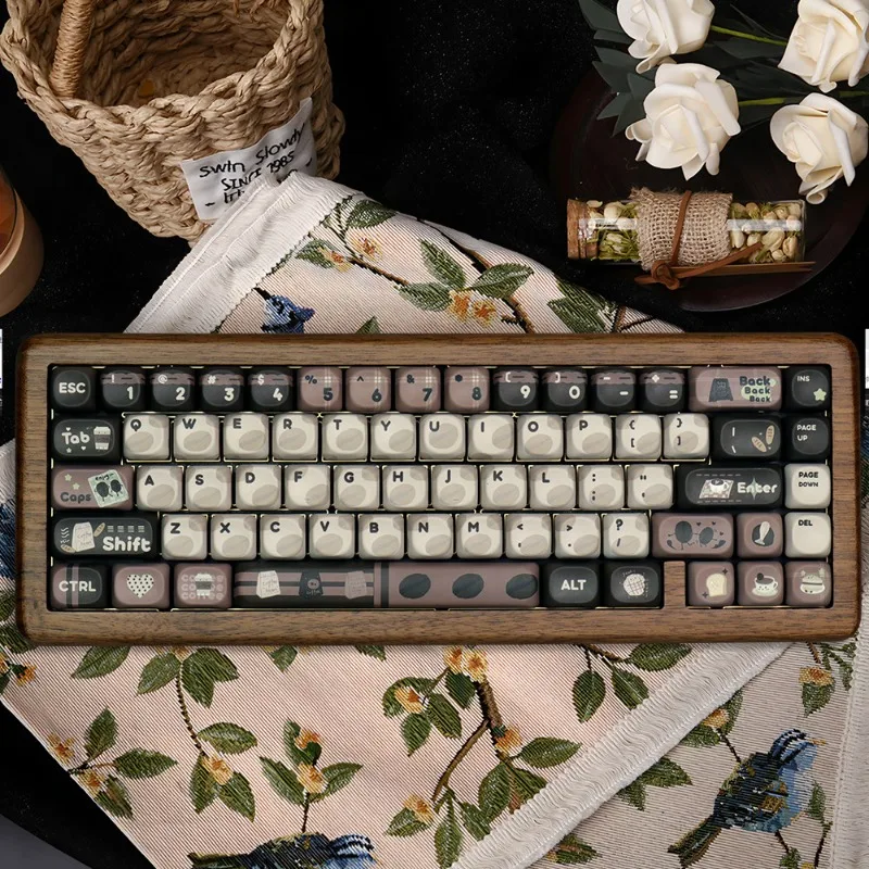 Walnut shell mechanical keyboard wood kit 67 keys single mode wired custom DIY shaft body hot swap