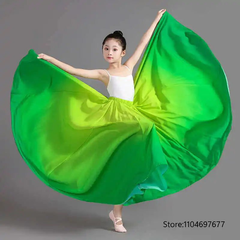 กระโปรงเต้นรำสำหรับเด็กผู้หญิง นักเต้นฟลาเมงโก การแสดงบนเวทีแบบไล่เฉดสี กระโปรงฝึกซ้อมเต้นรำคลาสสิก