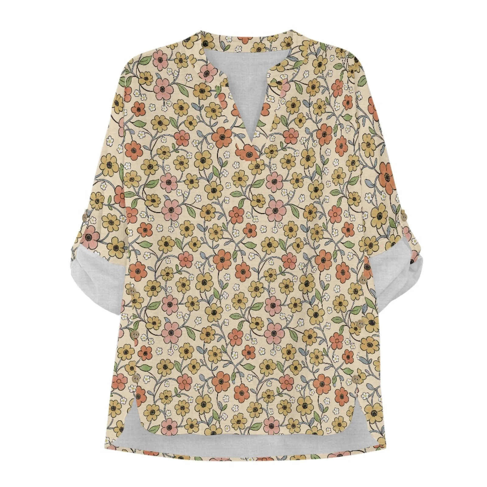 펜스트롤 작은 꽃무늬 프린트 루즈핏 여성용 V넥 탑,  - Printed Floral Shirt 리뷰 및 가격