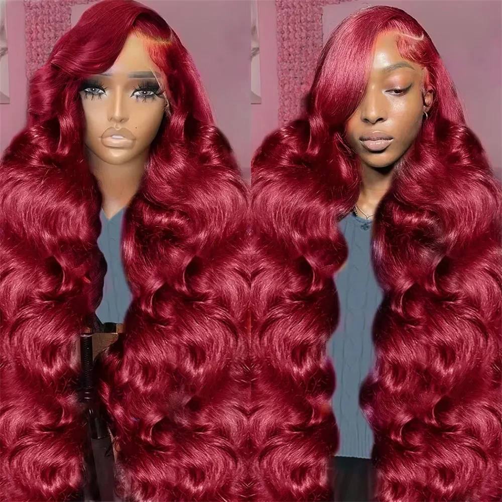 Body Wave Wig Burgundy 99J Lace Front Wig 13x4 13x6 HD Lace Frontal Wig Human Hair Pre Plucked 99j Red Colored Wig