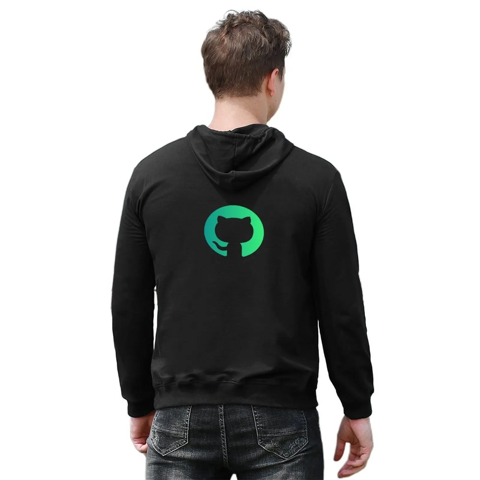 طقم تي شيرت رجالي بقلنسوة من Github ملابس للرجال على الطراز الياباني سترة شتوية بقلنسوة للرجال