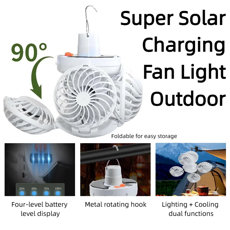 

Foldable Solar Camping Lantern with Ceiling Fan Portable Rechargeable Light for Tent Home & Emergency Use Camp Accessories