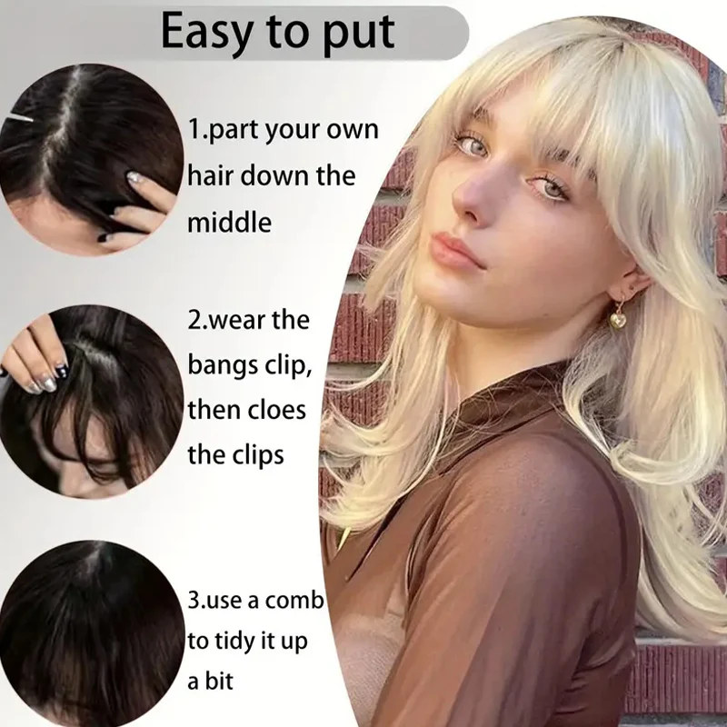 Women's short straight synthetic clip style bangs extend naturally with tassel bangs Wig accessories are suitable for everyone