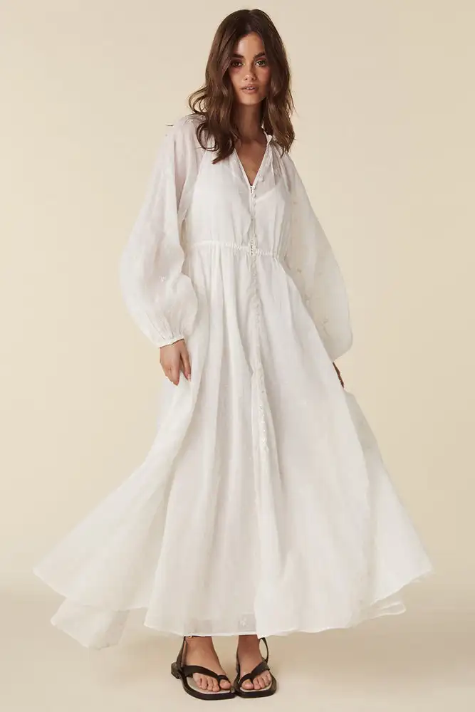 TEELYNN-Robe longue à manches longues pour femmes, col en V vintage, lanterne, robe maxi pour femmes, robe décontractée, robes brodées en coton, été Boho Beach Vestieducational