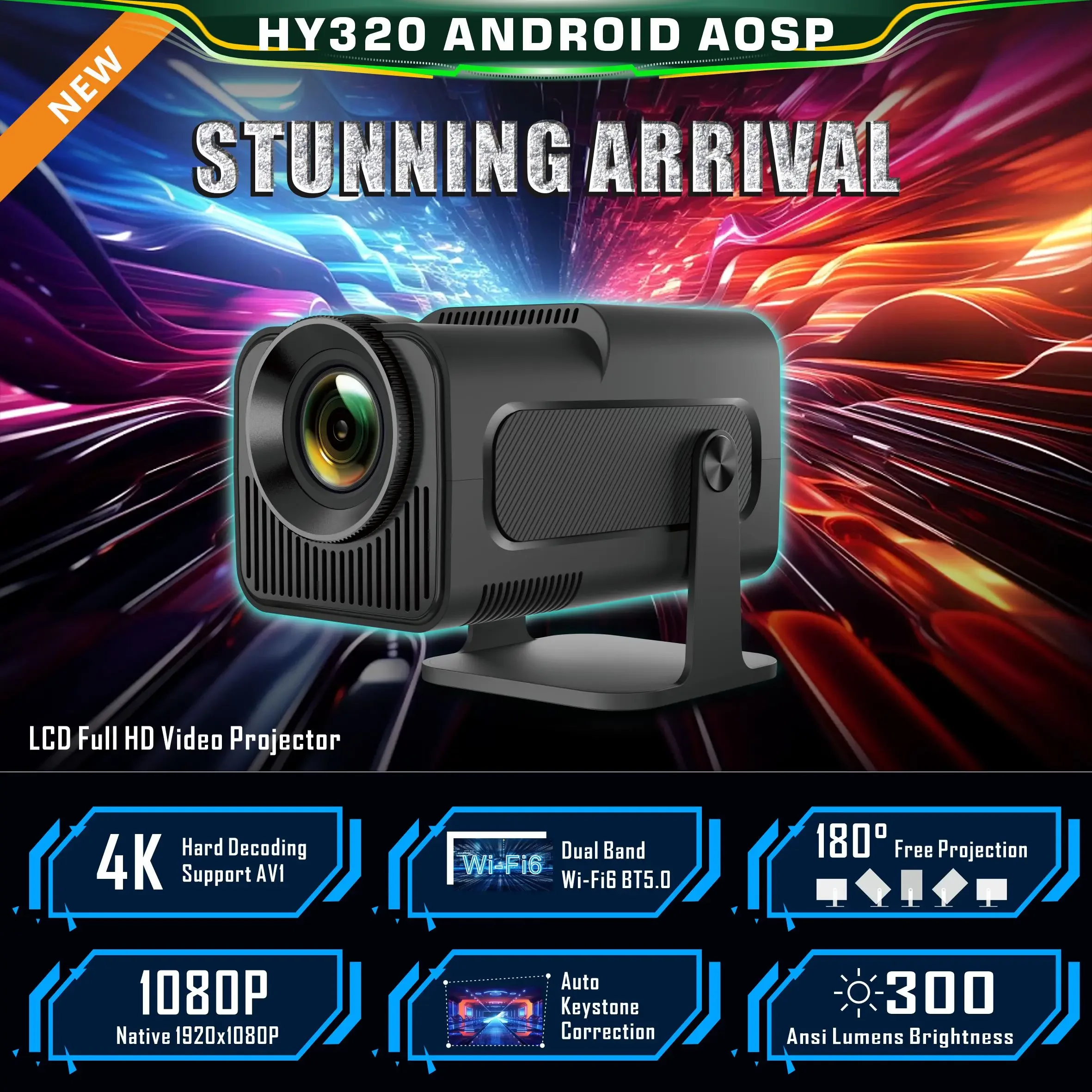 Wholesale HY320 Full Hd  Home Theater Proyector Mini  Smart Android Projectors Portable Outdoor Travel Projector 4K factory