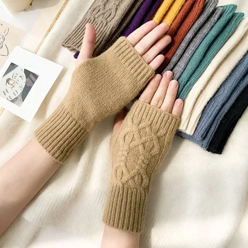 

NEW Half Finger Gloves for Women Winter Soft Warm Wool Knitting Arm Gloves Soft Warm Unisex Mitten Guantes Fabric Gloves