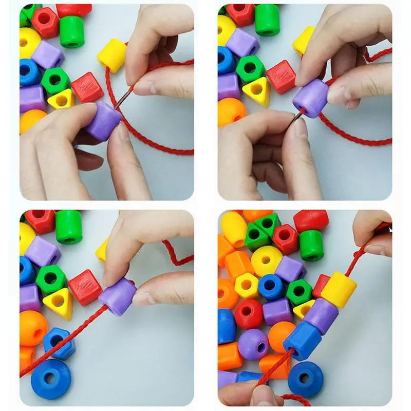 60pcs Stringing Beads Creative Children Kid Fine Motor Skill Handwork Geometric Threading Puzzle Cognition Toys Birthday Gifts