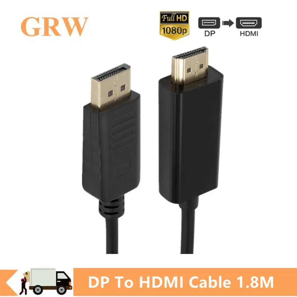 1.8m DisplayPort to HDMI-compatible Converter Cable 1080P Display Port DP To HDMI-compatible Cable for PC HDTV Projector Laptop