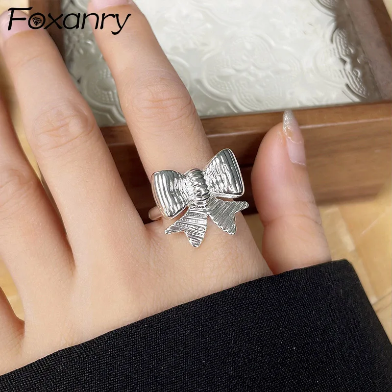 Foxanry 여성용 과장된 나비 매듭 기하학적 반지, 소녀 힙합 개성, 트렌디 클래식, 우아한 웨딩 신부 보석 선물