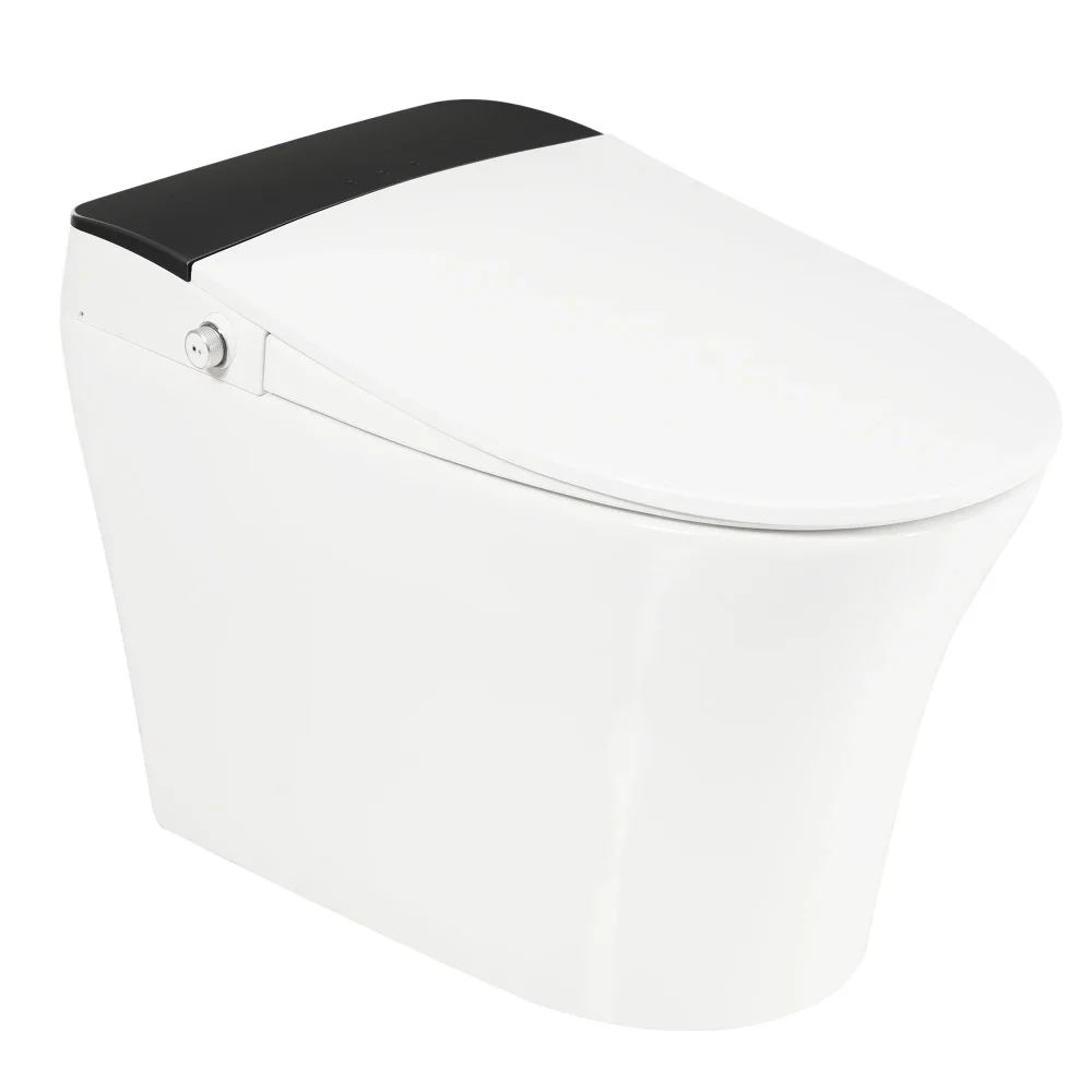 Heated Seat Smart Toilet, One Piece Toilet, Automatic Flush Tankless Toilet without Bidet, with Foot sensor Flush, Blue Night