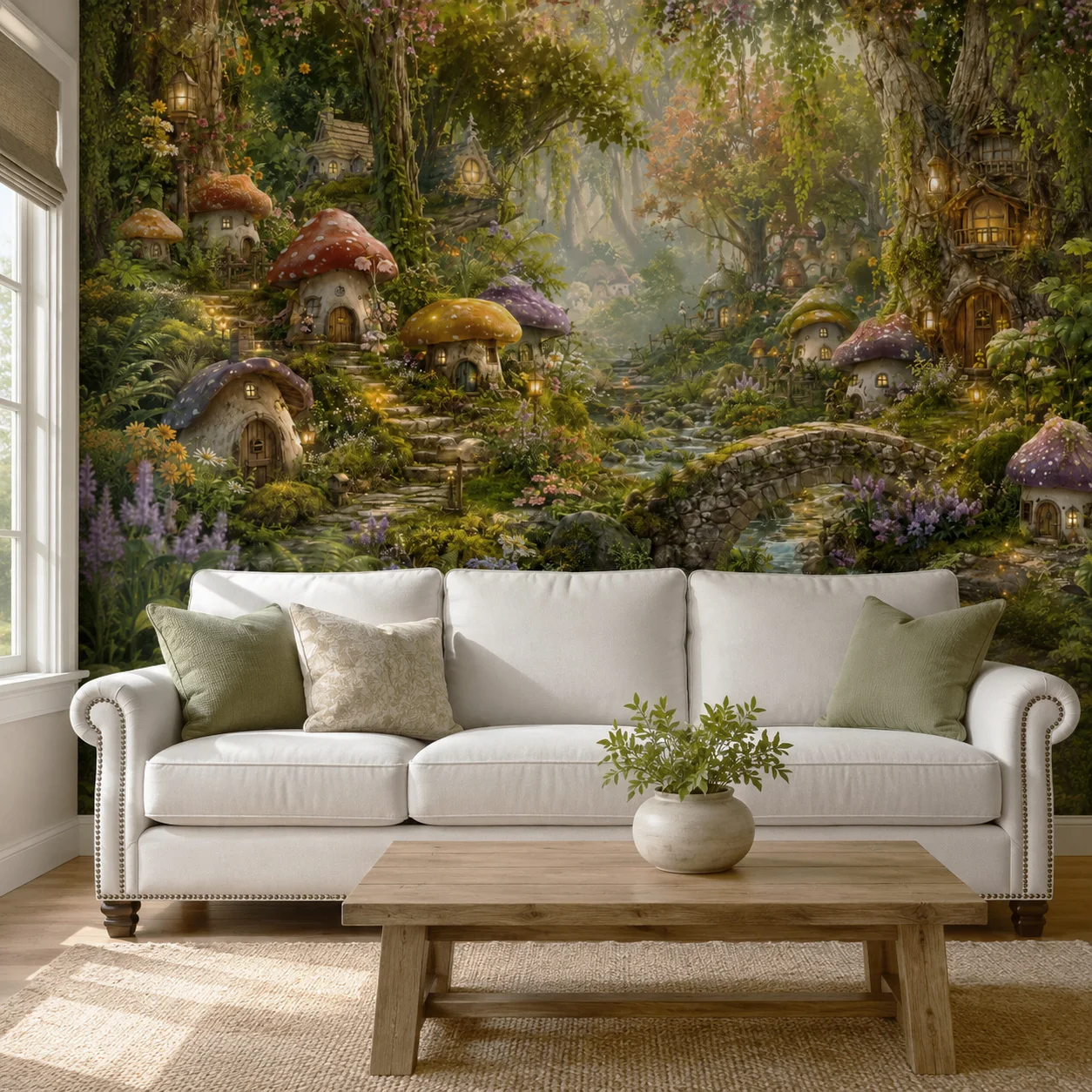 Custom Enchanted Mushroom Forest Wallpaper Mural Fairy Village Woodland Wall Decor Non Self Adhesive Living Room Bedroom