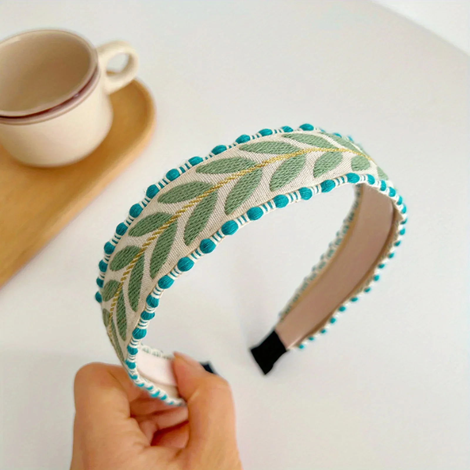 1Pc Women's Fashion Bohemia Leaf Embroidery Headband Top Hairband Girls Spring Turban Hair Accessory