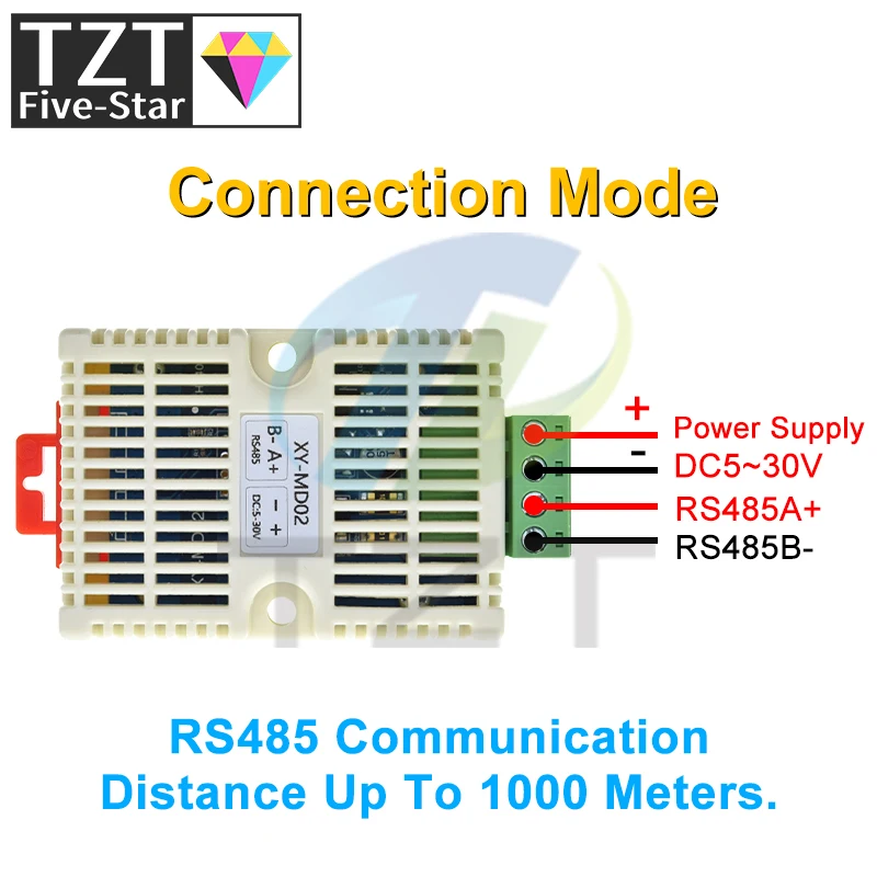 TZT XY-MD02 Temperature and Humidity Transmitter Detection Sensor Module Modbus SHT20 Temperature Sensor RS485 Signal Analog