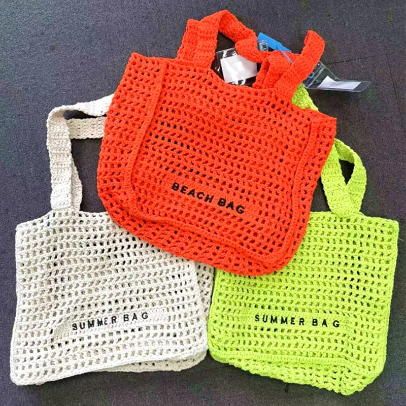 Handmade Knitting Tote Bag Hollow Crochet Women Designer Handbags Summer Woven Beach Bags for Women Shoulder Bag Soft Shopper