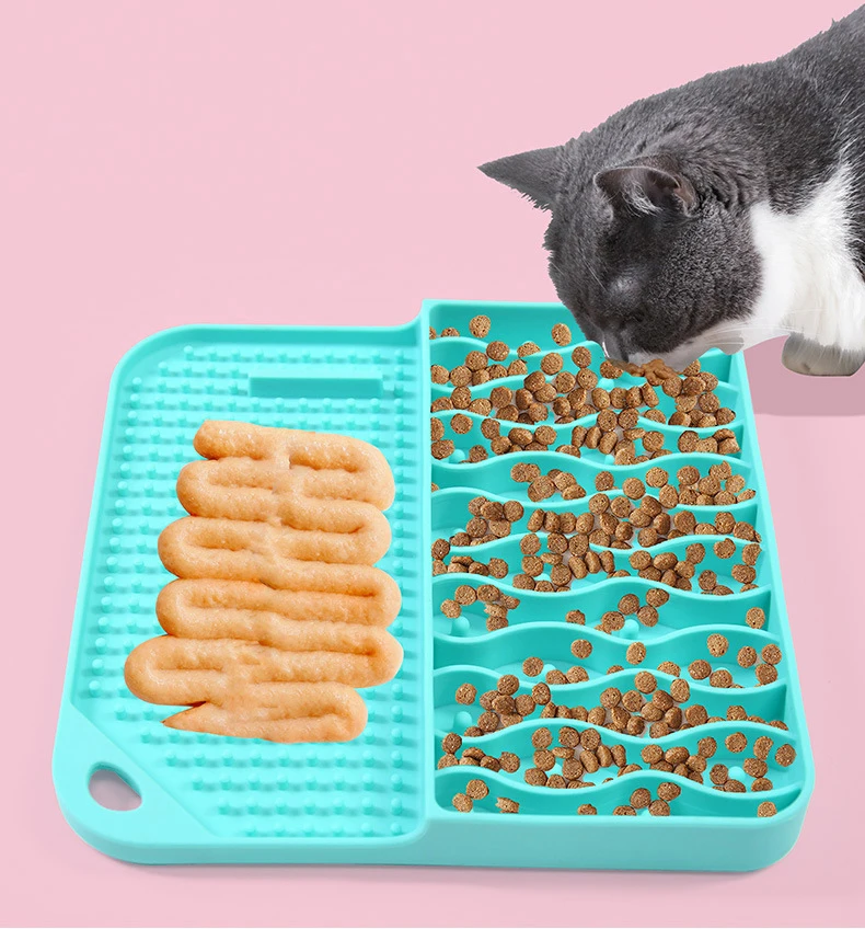 2 IN 1  Slow Feeder Dog Treat Puzzle Licking Mat Cats Bowls with Non-sliping Cups Silicone Sniffing Pad Pet for Dry/Wet Food