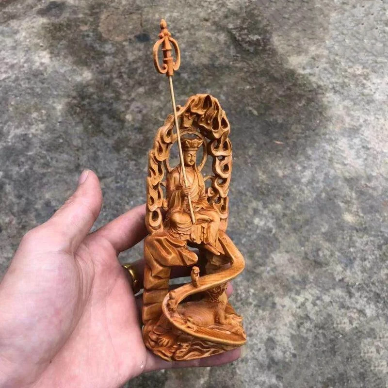 Cliff cypress wood carving Ksitigarbha Bodhisattva figure Buddha statue decoration home feng shui auspicious desktop decor craft
