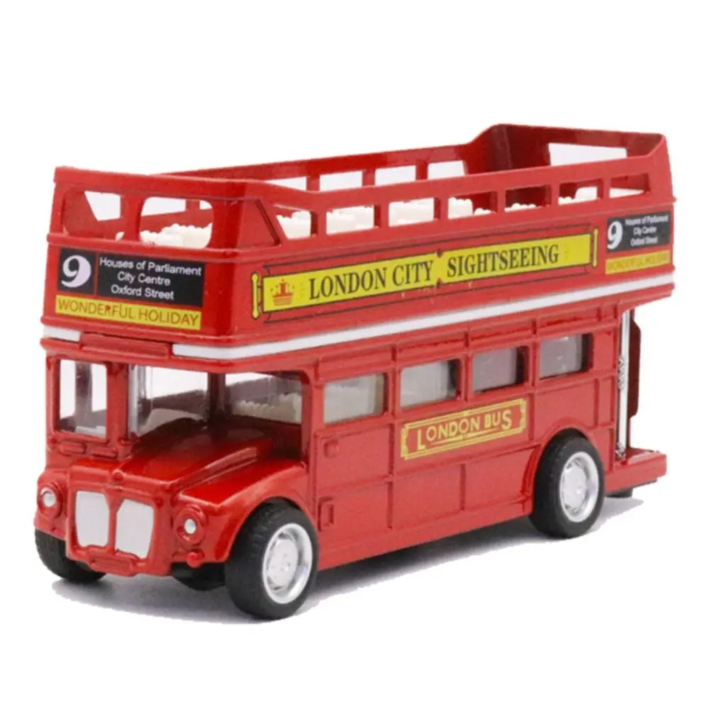 Decorazione per auto Bus a due piani Modello di auto Britannico Europa Diecast Modello di autobus da viaggio Lega Vintage Tirare indietro Veicolo Giocattolo per bambini