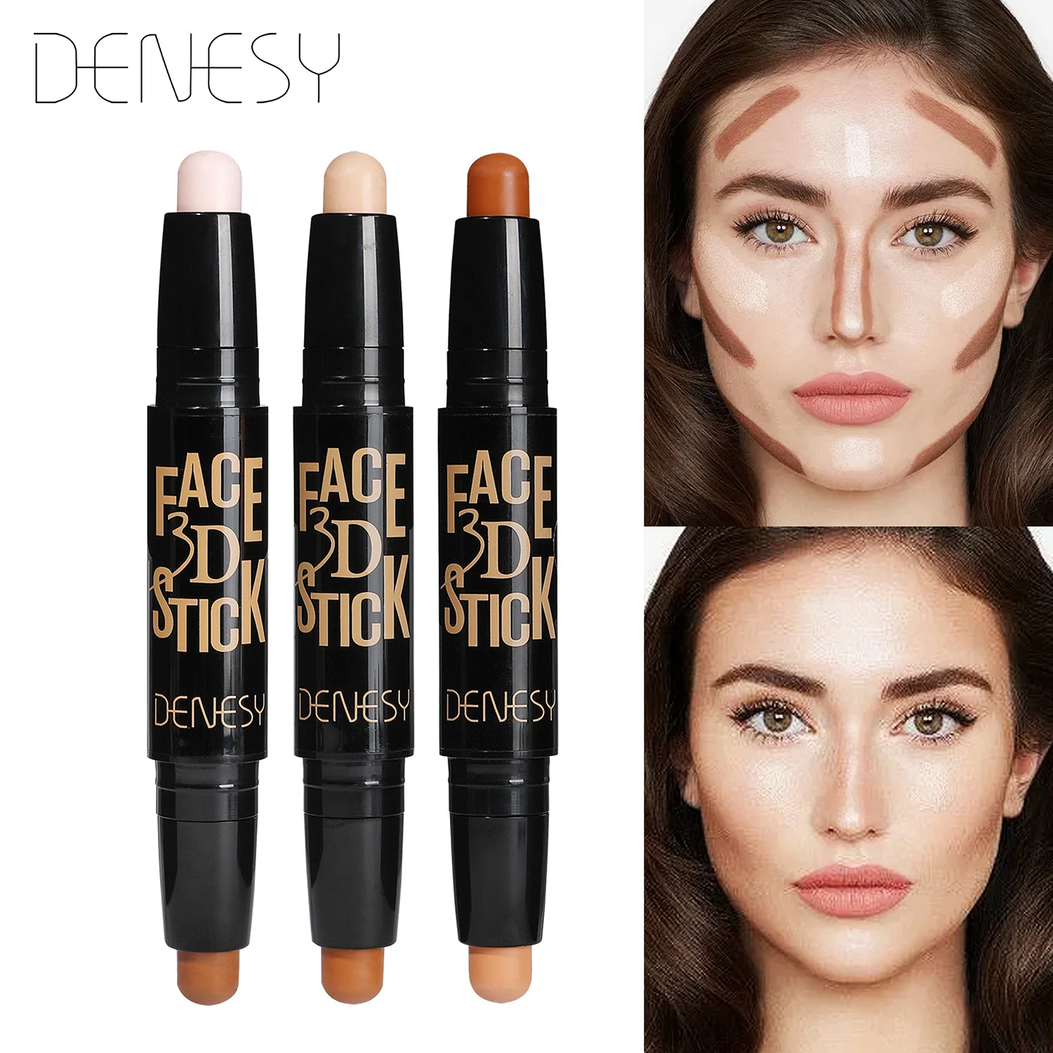 Highlight and Contour Stick,Dual-Ended Full Coverage Wonder Stick,Color Corrector Concealer Stick,Shadow Cream Pen Makeup Stick