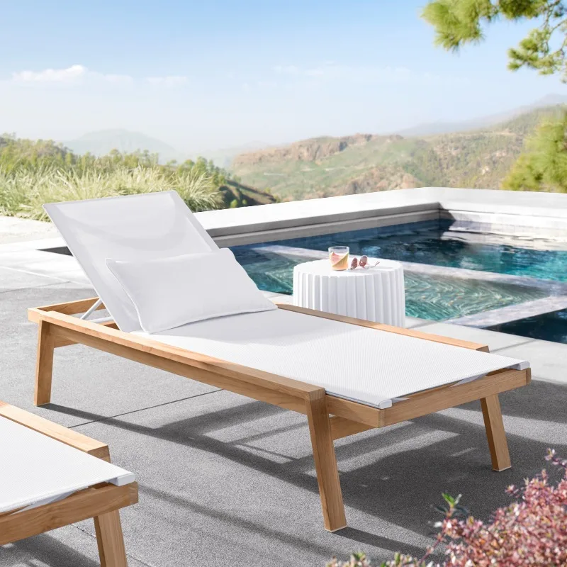 

5 Star Hotel Beach Sunbathing Outdoor Wood Frame Daybed Furniture Outside Teak Swimming Pool Sun Lounger