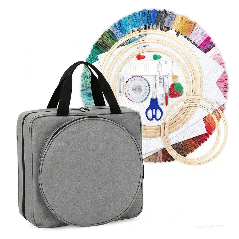 

Portable Crochet Storage Bag Multiple Compartments Double Handles Cross Stitch Thread Storage Zipper Closure Padded Interior